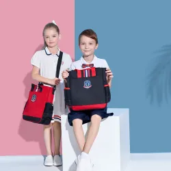 Retro red-blue school bag Remus in the hand or on the shoulder